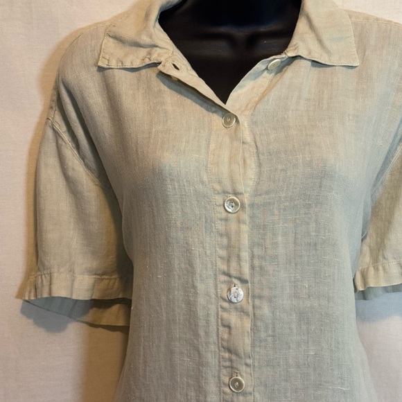 H-166 Sunbelt Vintage Cream Short Sleeve 100% Linen Button Down Blouse Size L - Picture 3 of 16